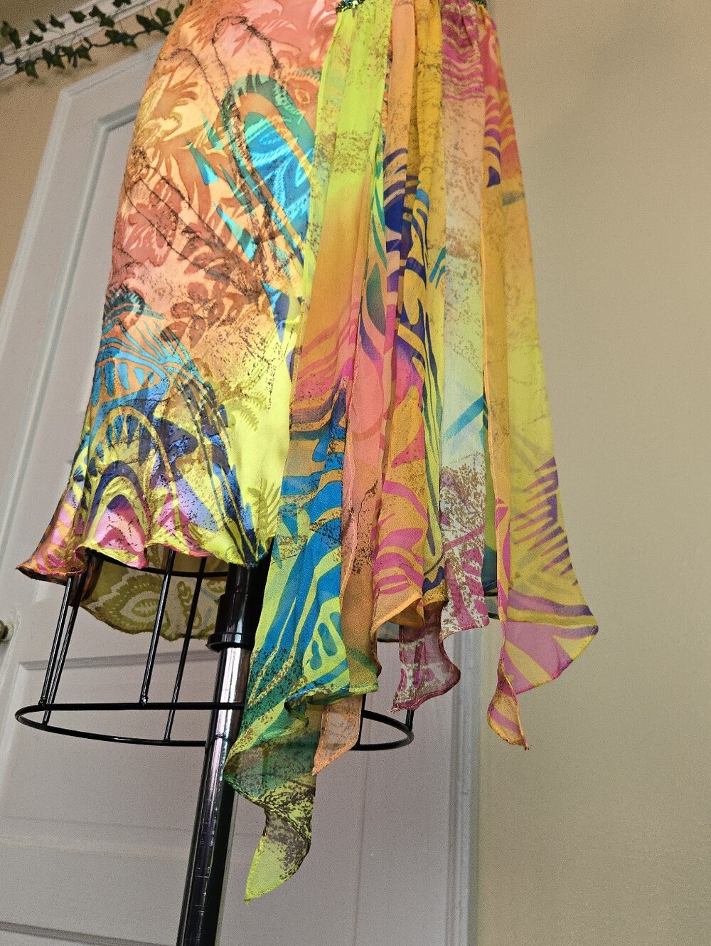 Diane Freis Silk Blend Y2K orange multicolor asymmetrical beaded midi dress - Picture 10 of 16